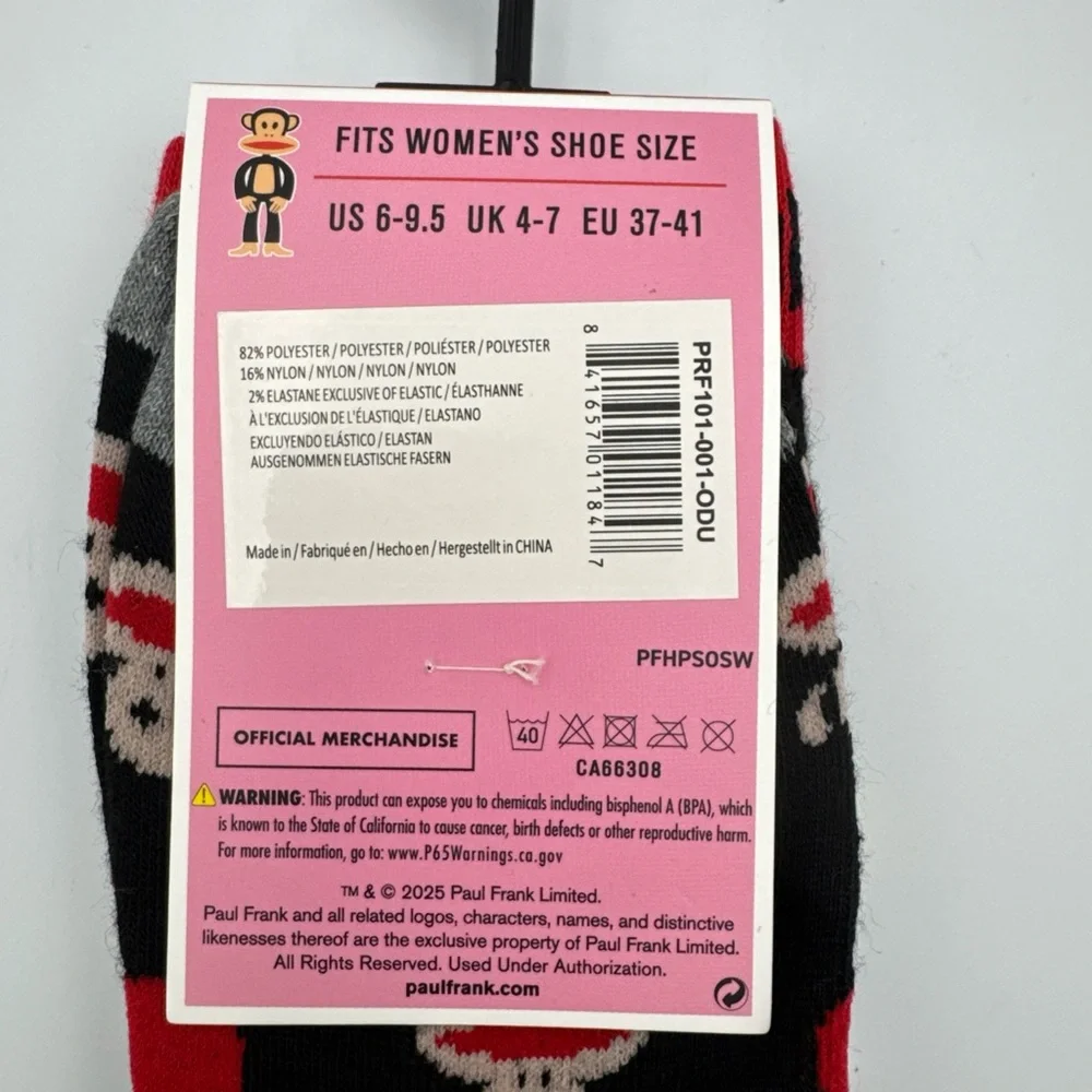 Paul Frank Women Men Unisex Socks OS‎ Y2K Inspired Brand New
